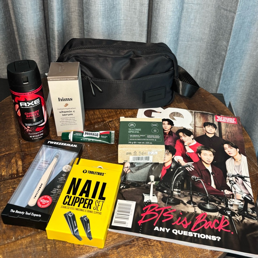 Men's Bundle Gaston Luga Toiletry Bag, Skincare, Grooming Tools, GQ magazine